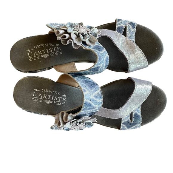 NEW L'ARTISTE SPRING STEP Cassana Size EU 42 Blue/Silver Leather Slide Sandals - Picture 8 of 11